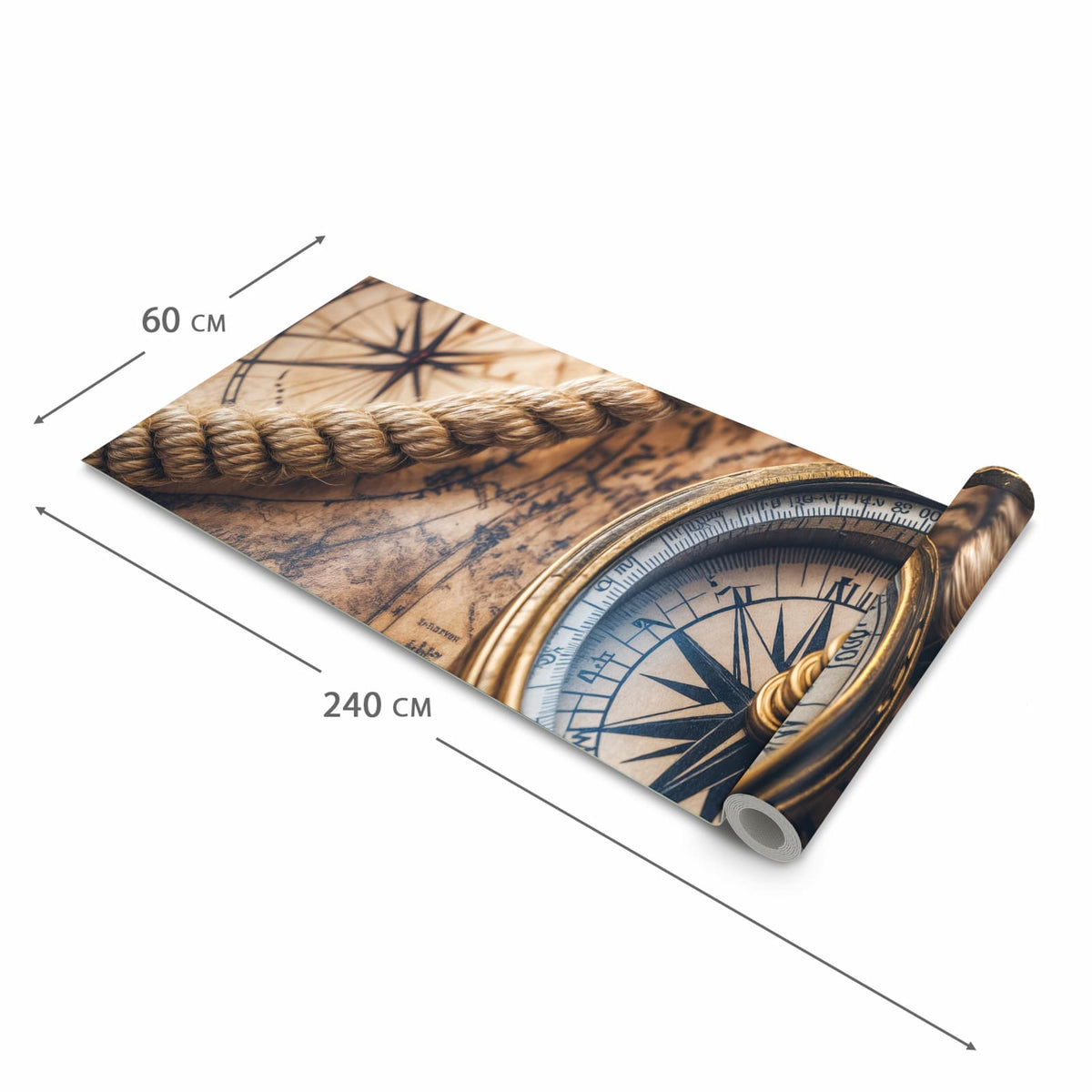 Langlebiger Teppichläufer für die Küche mit Motiv Kompass auf Karte in der Grösse 60x90 cm