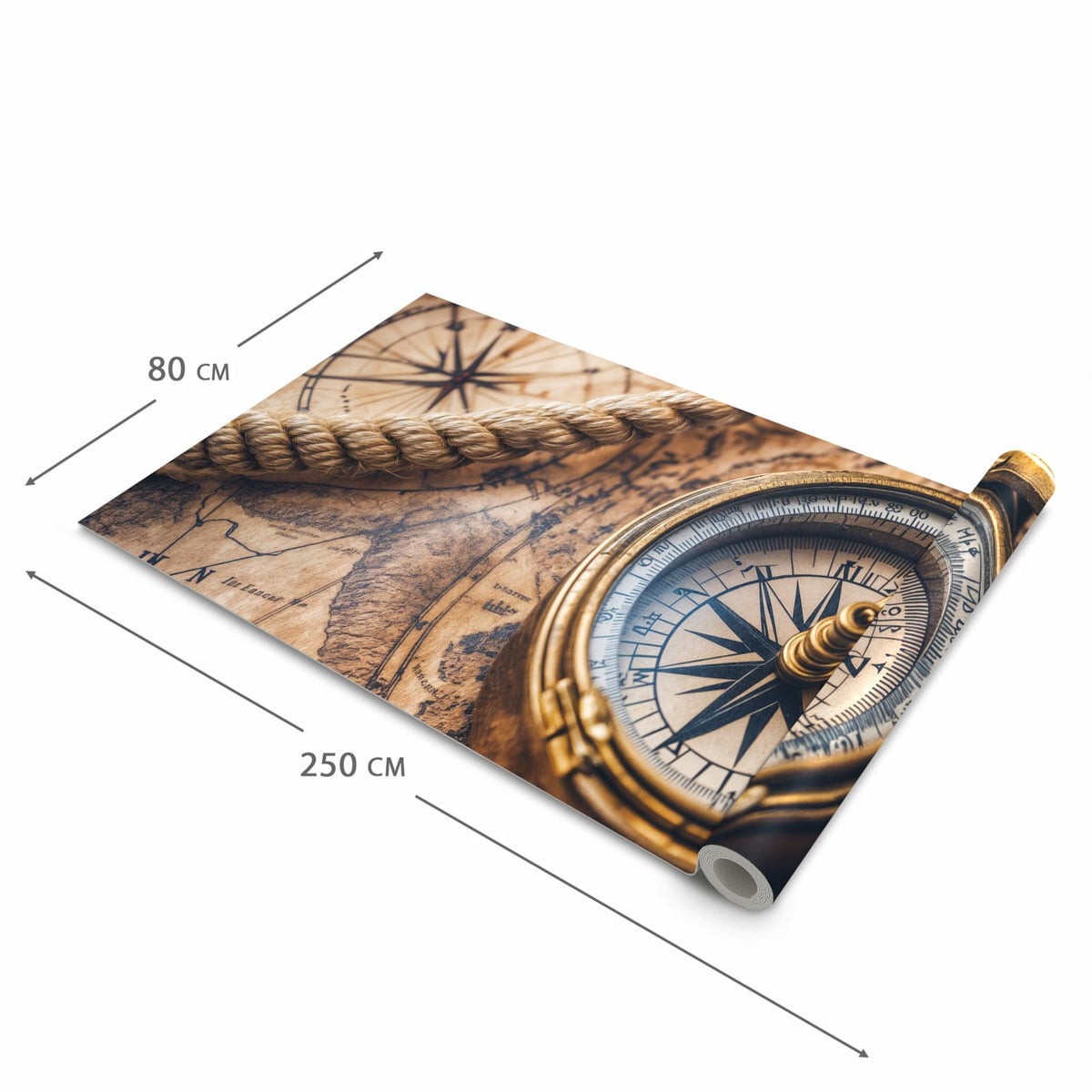 Pflegeleichter rutschfester Läufer mit Motiv Kompass auf Karte in der Grösse 60x90 cm