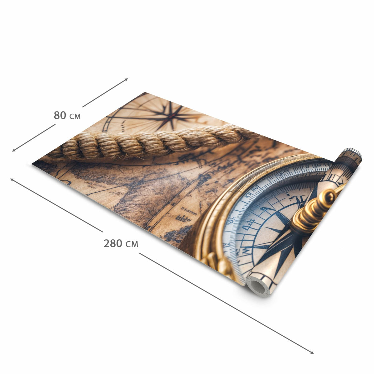 Dünner Küchenteppich mit Motiv Kompass auf Karte in der Grösse 60x90 cm - angenehme Haptik