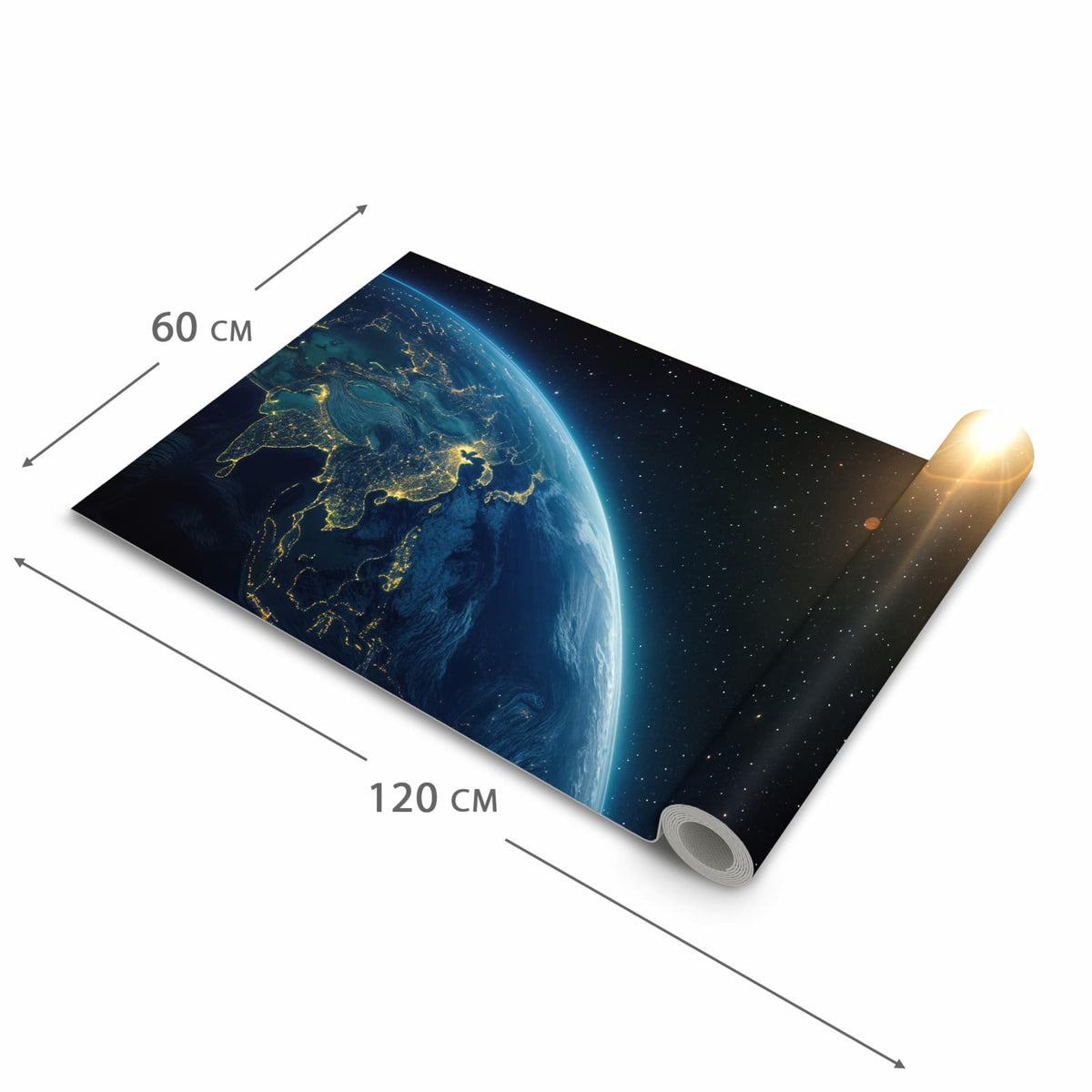 Feuchtigkeitsresistenter Küchenteppich mit Motiv Erde bei Nacht in der Grösse 60x90 cm