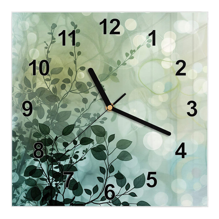 Wanduhr Blättertraum aus Glas – Quadratisch 30 × 30 cm mit Ziffernblatt Modern