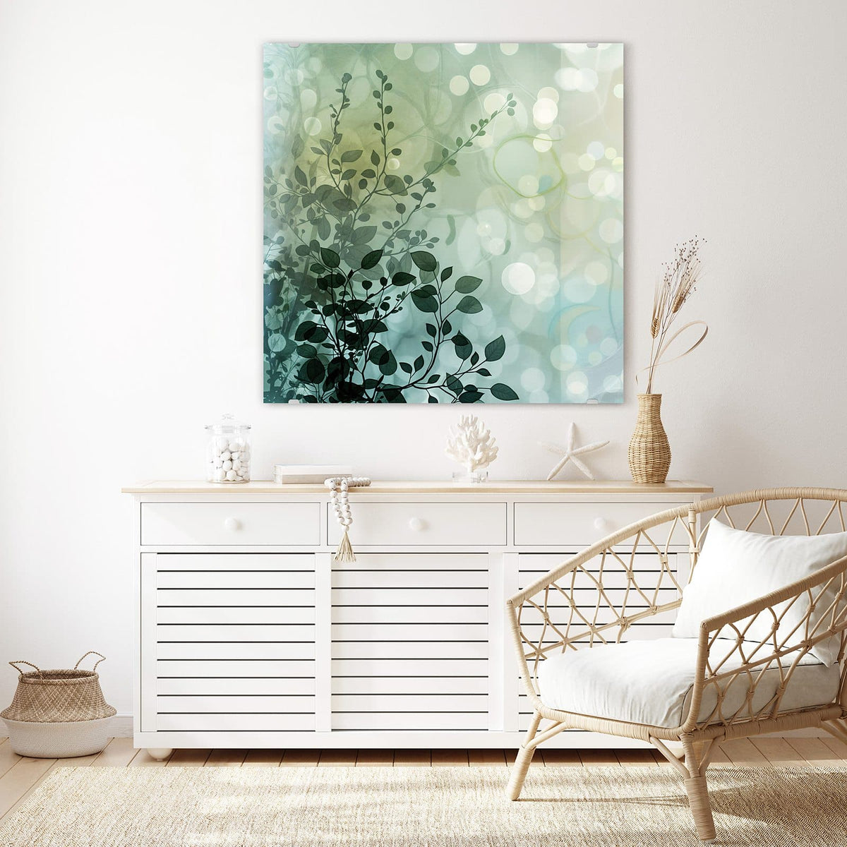 Echtglas, 4 mm – kein Acryl, keine Folie – Wandbild - Blättertraum - Quadratisch