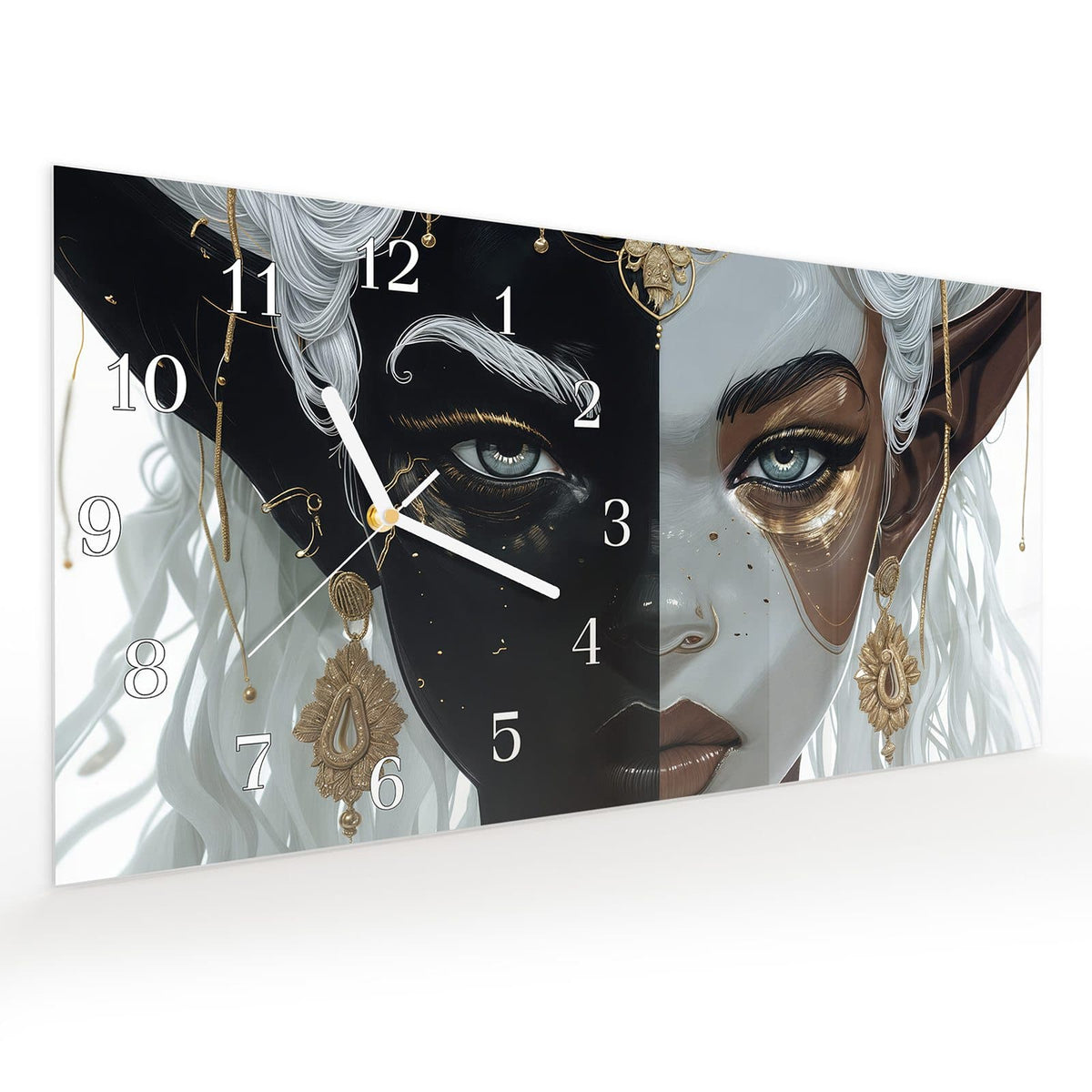 Vormontiert – mit Schwebeeffekt – Wanduhr Dualer Elf aus Glas – Querformat 60 × 30 cm
