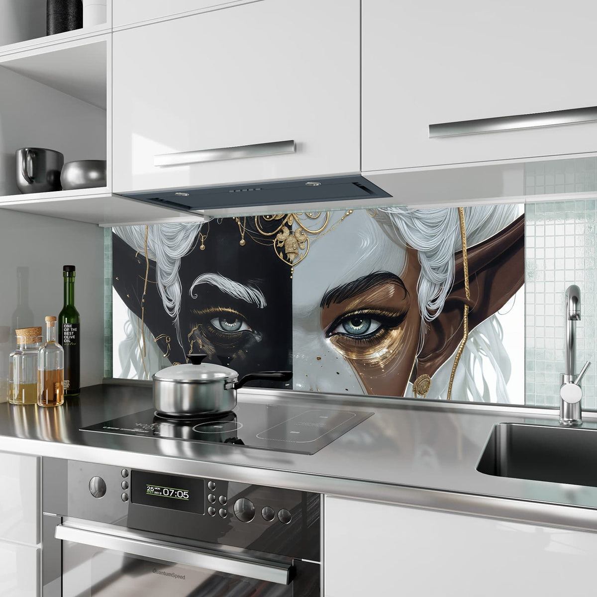 Küchenrückwand Zweigeteiltes Gesicht aus Glas – Gesicht halb schwarz, halb weiß