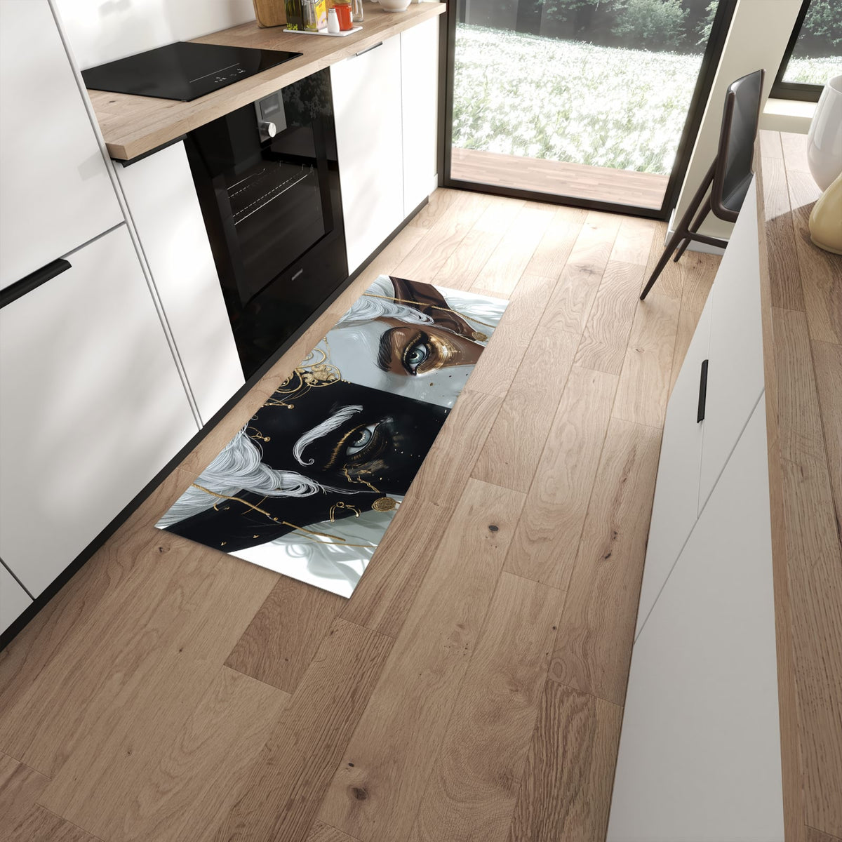 Wasserabweisender Teppich für Esstisch mit Motiv Dualer Elf in moderner Küche #grösse_60 x 150 cm
