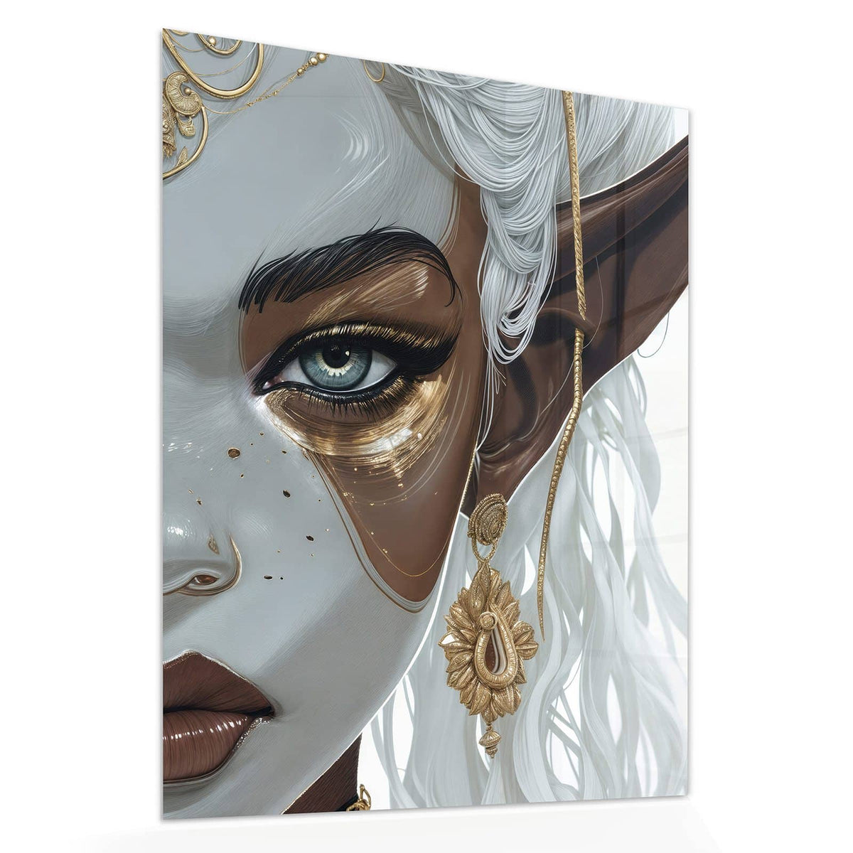 Echtglas, 4 mm – kein Acryl, keine Folie – Wandbild - Zweigeteiltes Gesicht - Hochformat