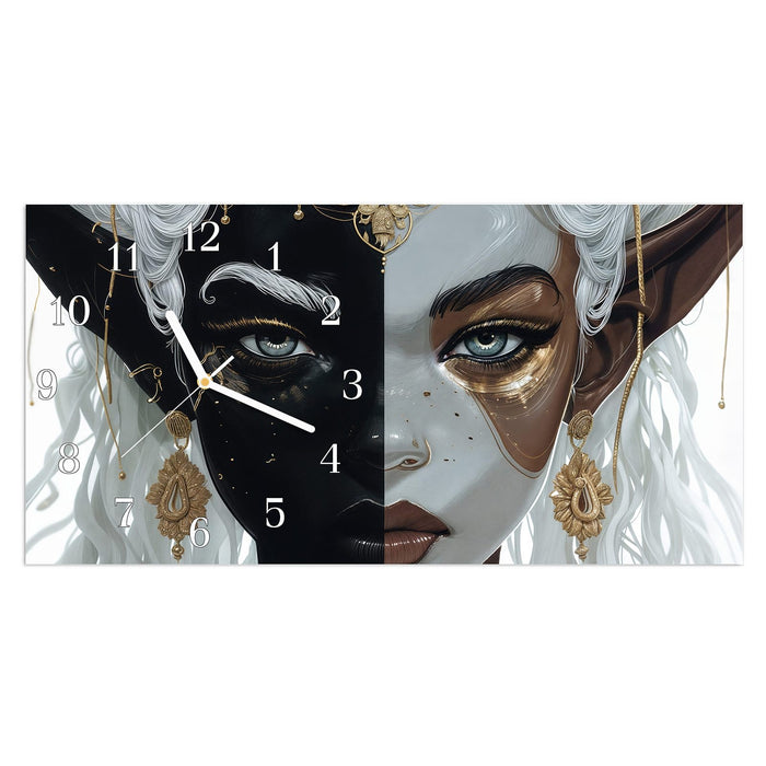 Wanduhr Dualer Elf aus Glas – Querformat 60 × 30 cm mit Ziffernblatt Klassisch