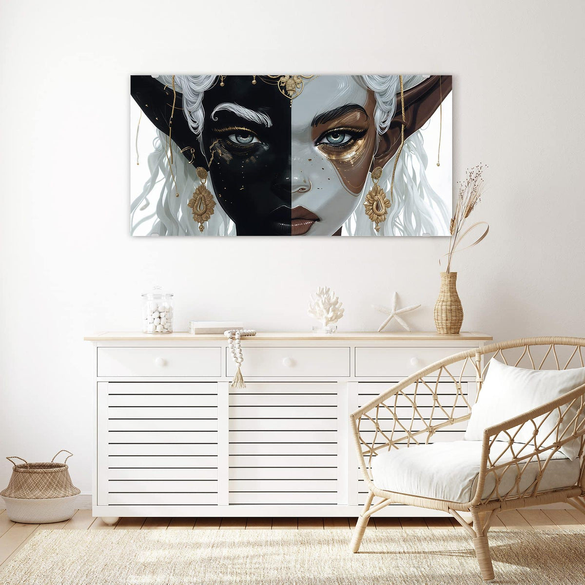Echtglas, 4 mm – kein Acryl, keine Folie – Wandbild - Zweigeteiltes Gesicht - Querformat