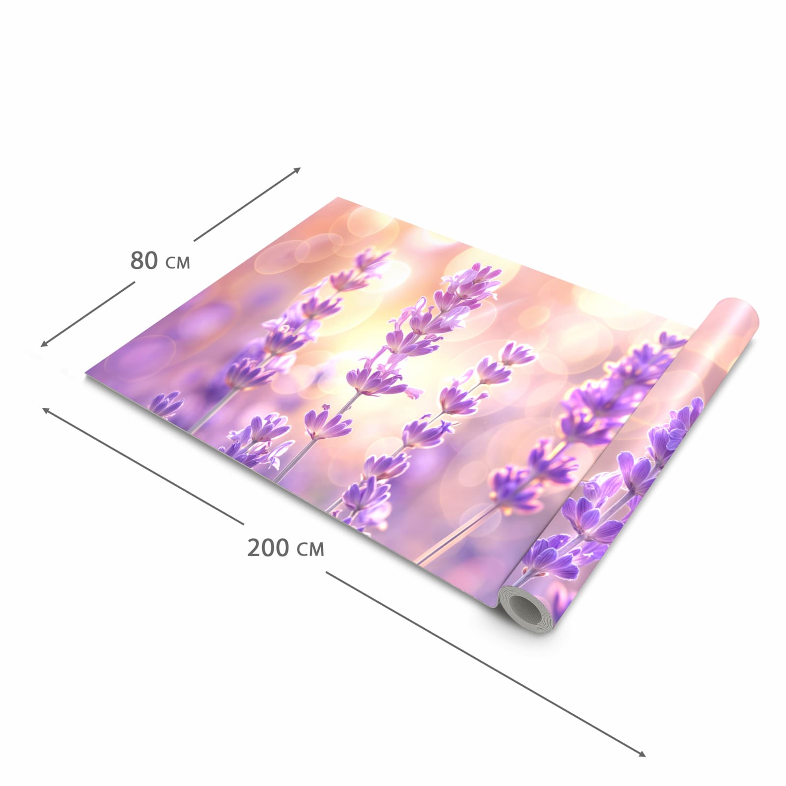 Strapazierfähiger dünner Teppich mit Motiv Lavendelblütenfeld in der Grösse 60x300 cm