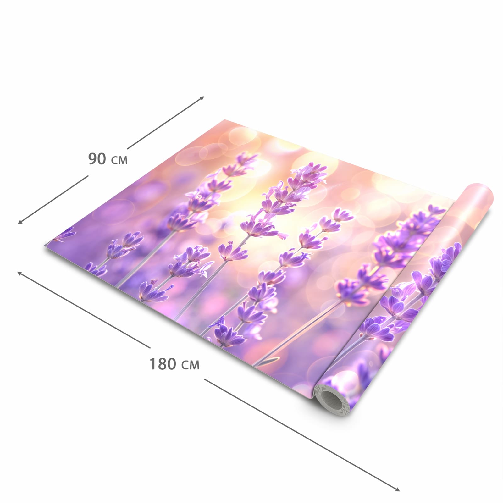 Feuchtigkeitsresistenter waschbarer Teppich Esstisch mit Motiv Lavendelblütenfeld in der Grösse 60x300 cm