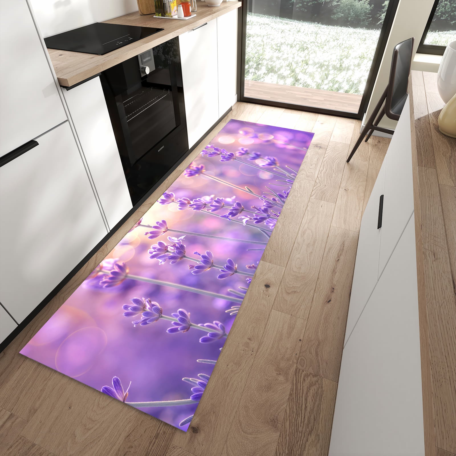 Küchenläufer mit Motiv Lavendelblütenfeld für sicheren Stand im Eingangsbereich