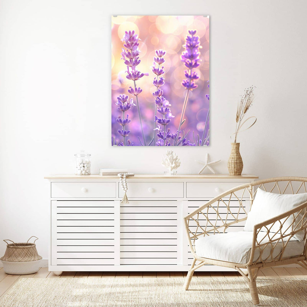 Aufhängung liegt bei – Motiv später wechselbar – Wandbild - Lavendel im Gegenlicht - Hochformat