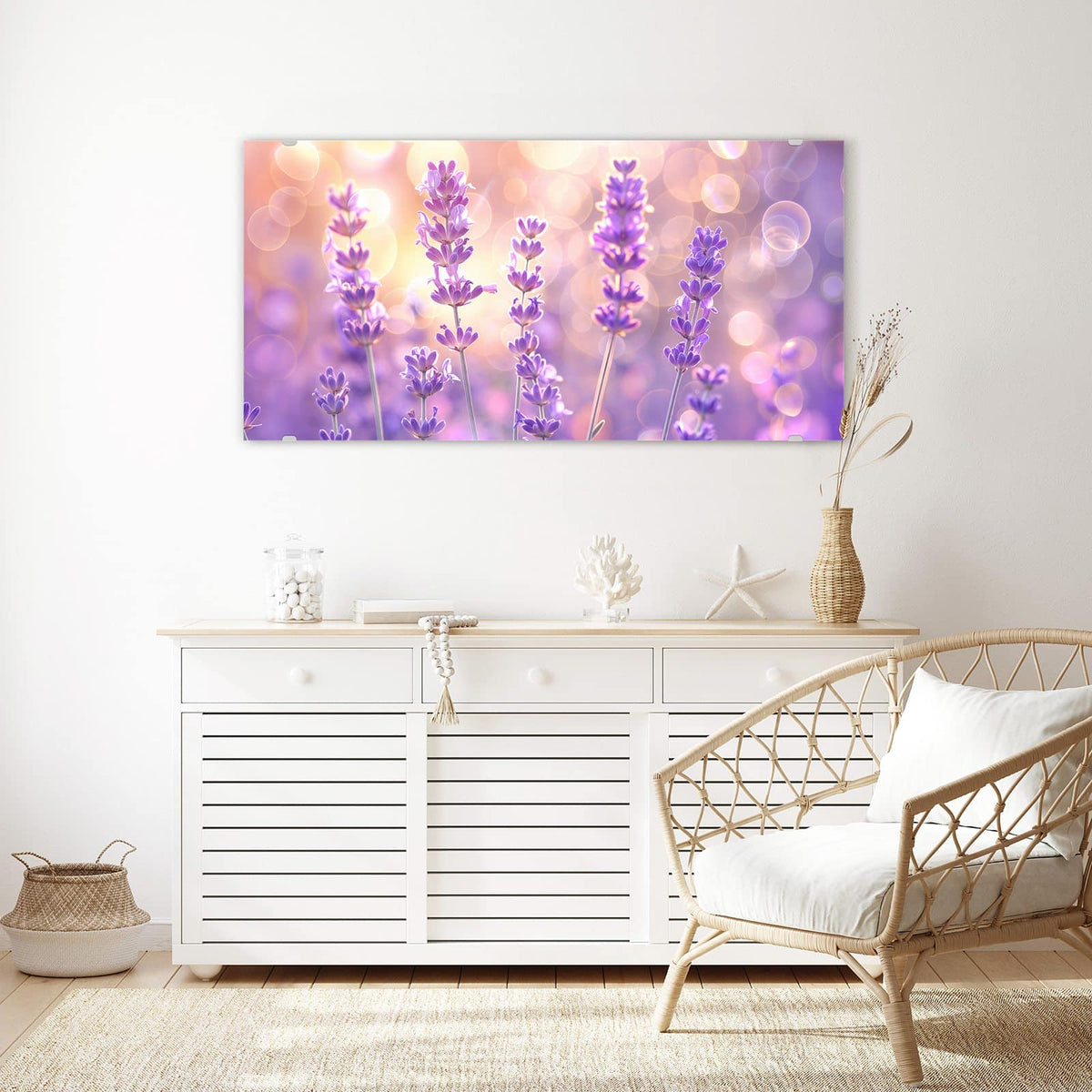 Echtglas, 4 mm – kein Acryl, keine Folie – Wandbild - Lavendel im Gegenlicht - Querformat