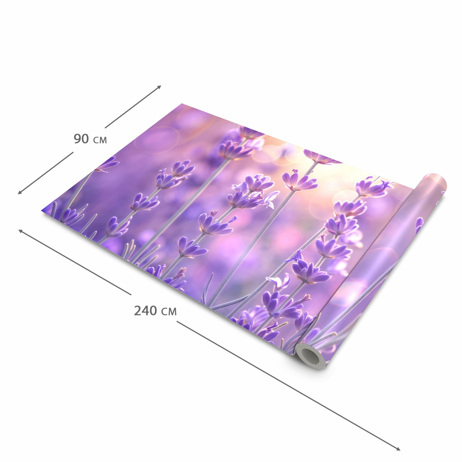 Rutschfester Küchenteppich mit Motiv Lavendelblütenfeld in der Größe 60x300 cm schützt den Boden