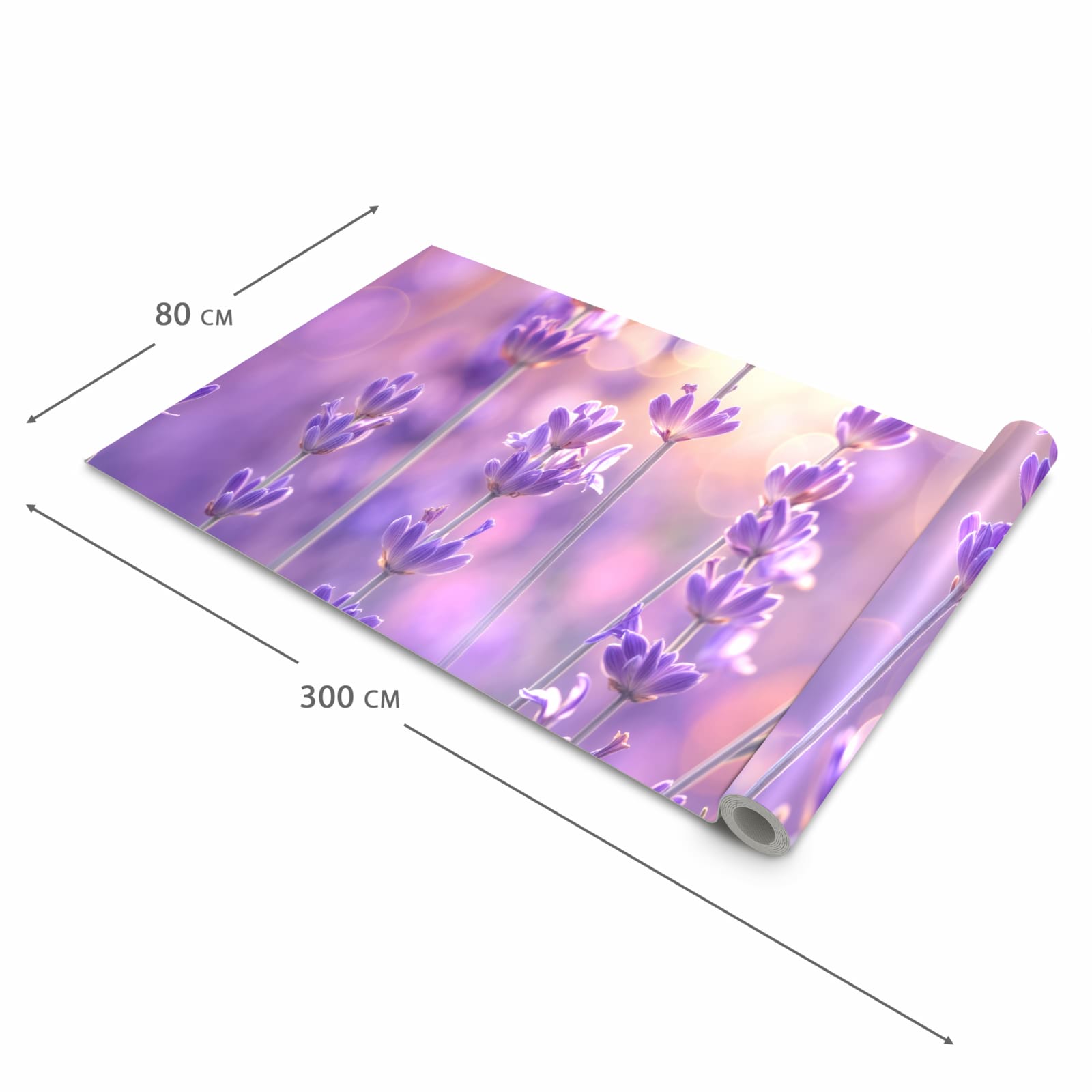 Rutschfester waschbarer Teppich fürs Esszimmer mit Motiv Lavendelblütenfeld in der Größe 60x300 cm