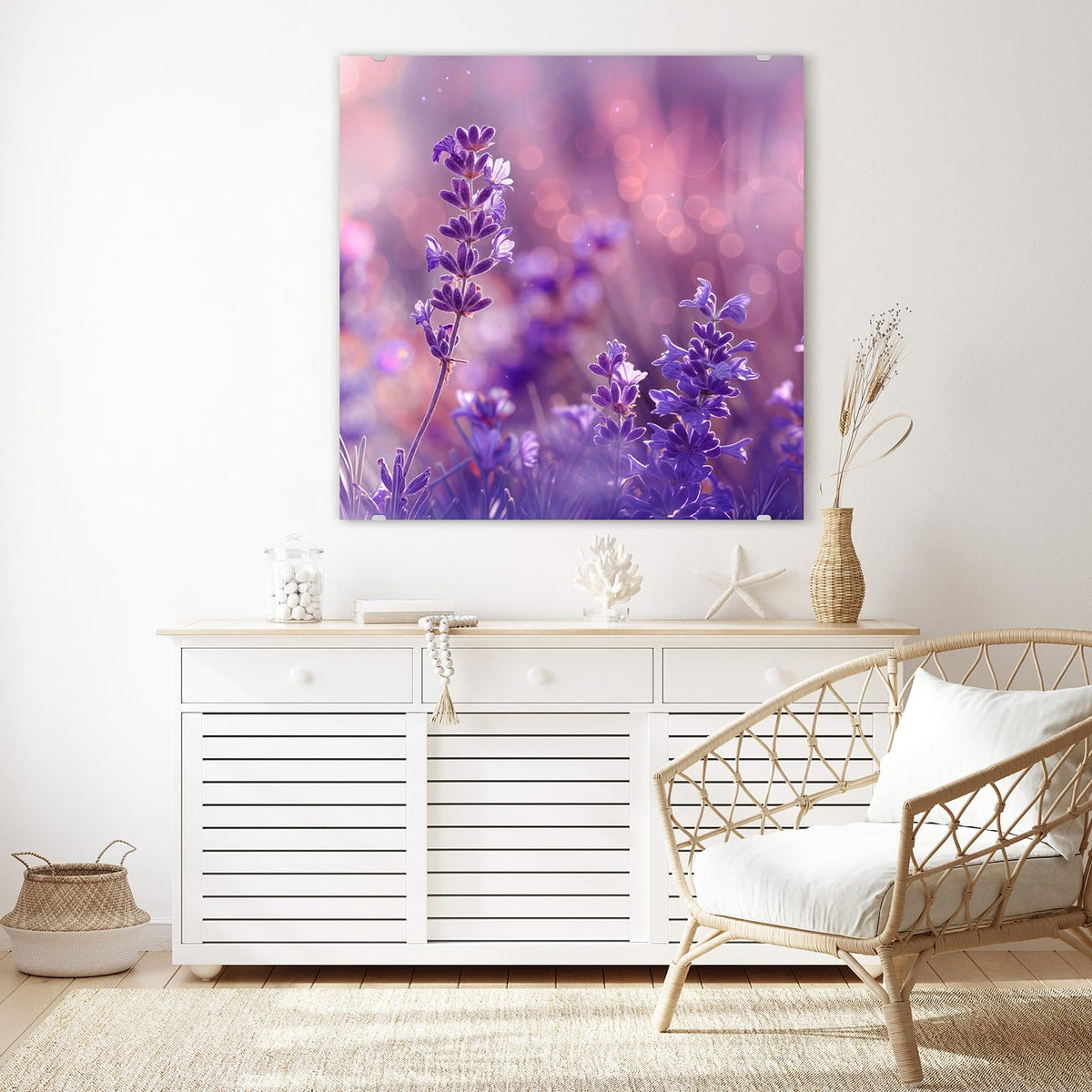 Echtglas, 4 mm – kein Acryl, keine Folie – Wandbild - Lavendeltraum - Quadratisch