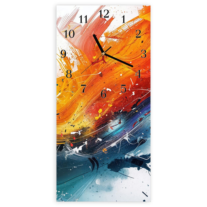 Wanduhr Farbenexplosion aus Glas – Hochformat 30 × 60 cm mit Ziffernblatt Klassisch