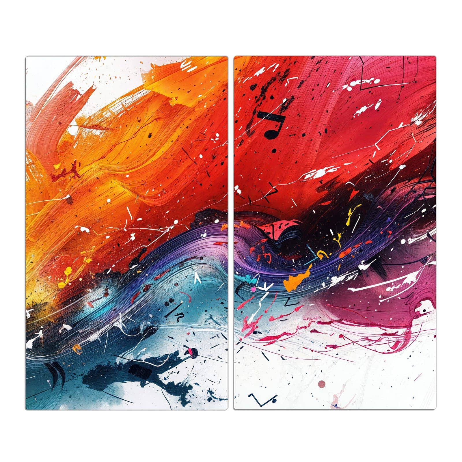 2-teilige Herdabdeckplatten für Ceranfeld mit Farbenexplosion-Motiv in der Frontansicht #grösse_2-Teilig (60x52cm)