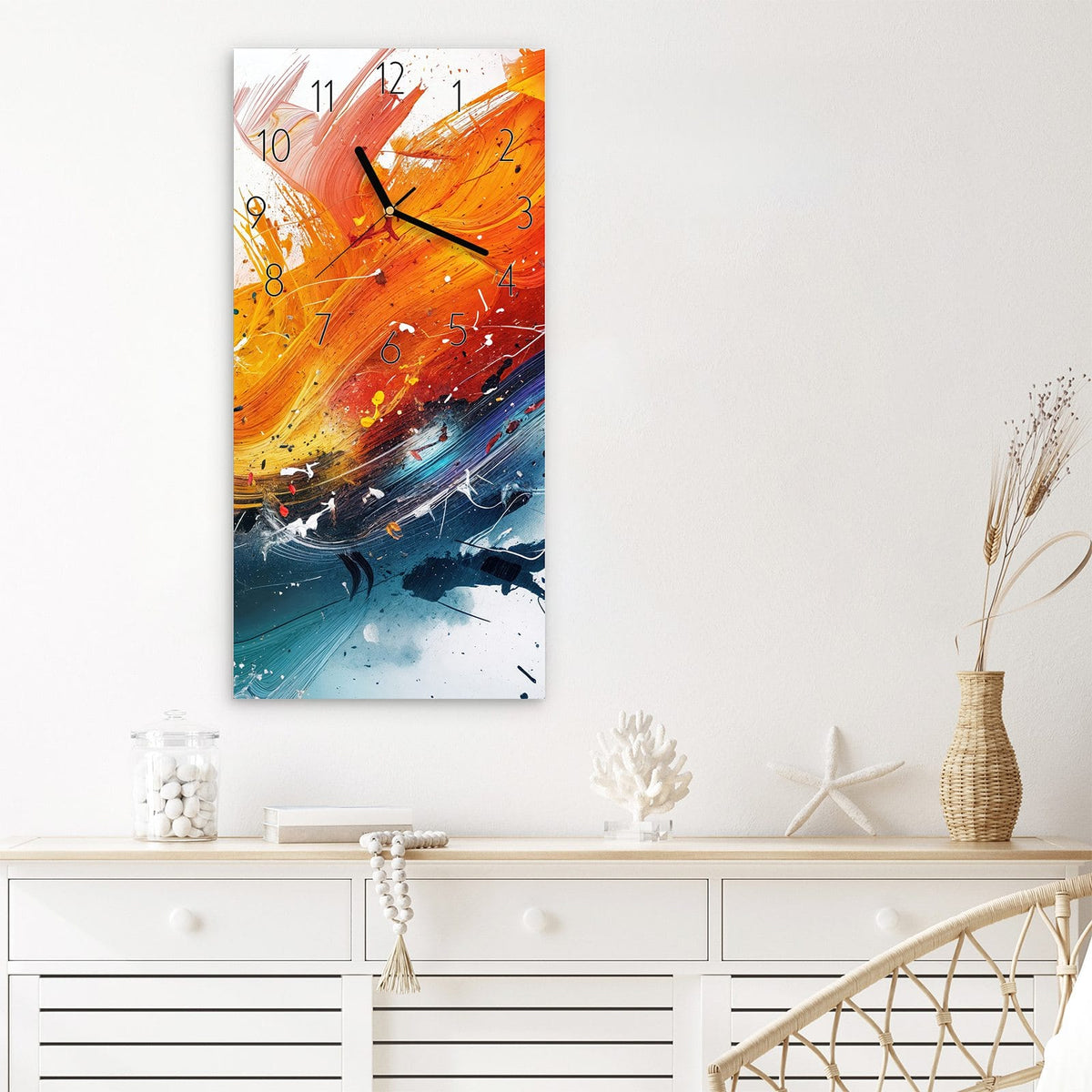 Wanduhr Farbenexplosion aus Glas – Wild spritzende Farben in Regenbogentönen