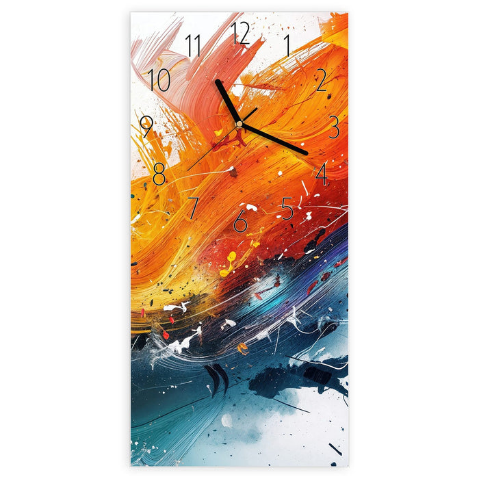 Wanduhr Farbenexplosion aus Glas – Hochformat 30 × 60 cm mit Ziffernblatt Elegant