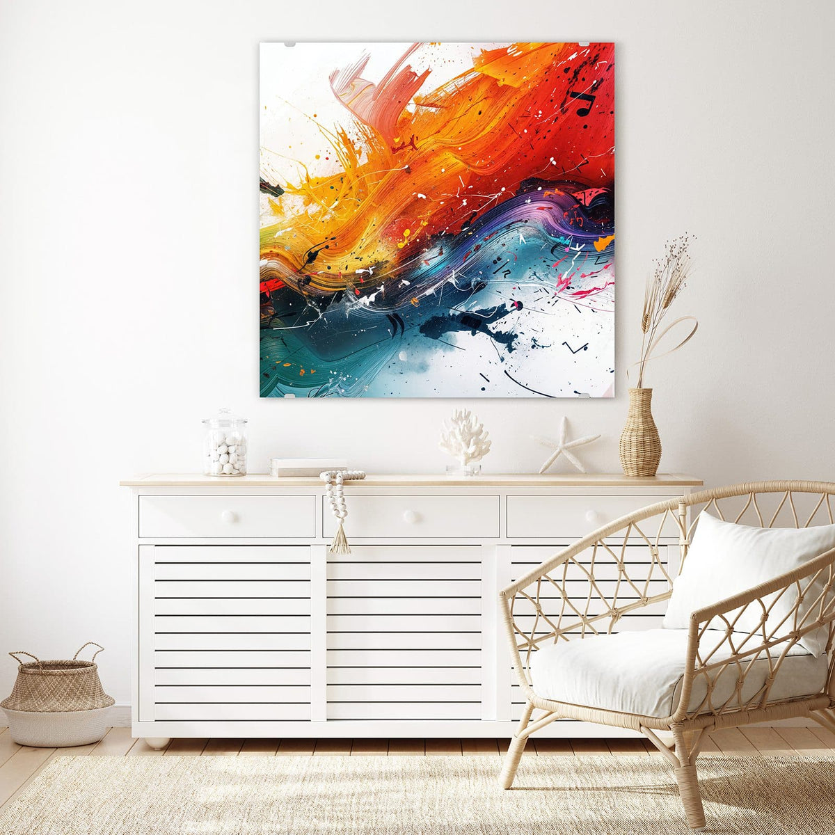 Echtglas, 4 mm – kein Acryl, keine Folie – Wandbild - Farbenexplosion - Quadratisch