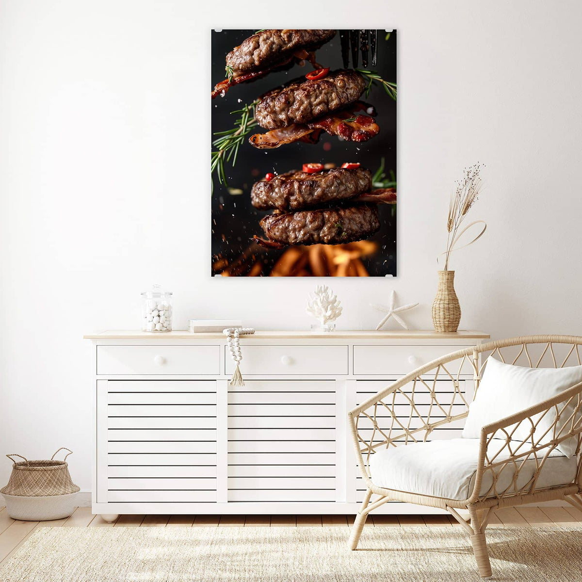 Aufhängung liegt bei – Motiv später wechselbar – Wandbild - Burger Patties - Hochformat