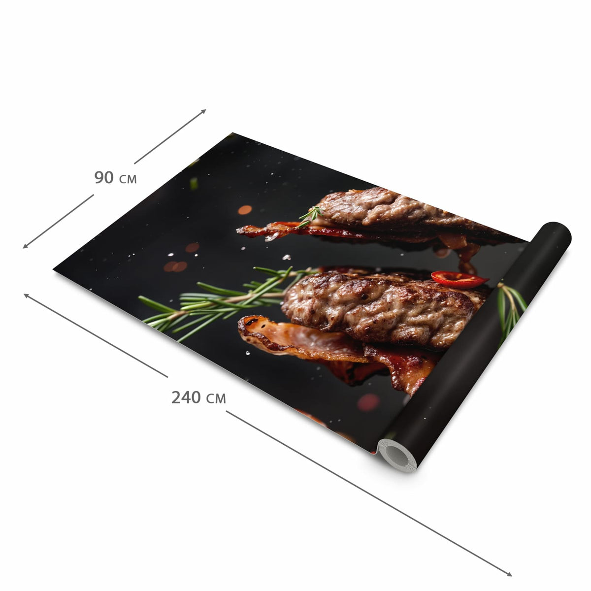 Pflegeleichter waschbarer Küchenläufer mit Motiv Burger mit Bacon in der Größe 60x240 cm