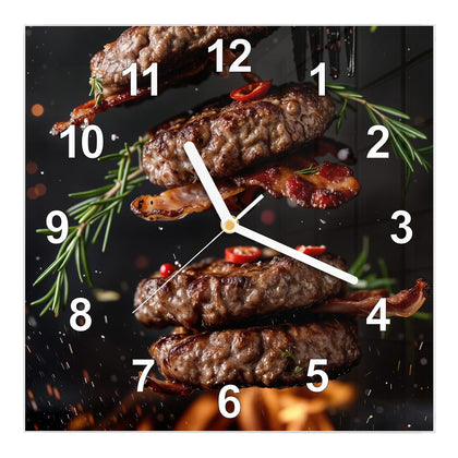Wanduhr Quadratisch mit dem Motiv Burger Patties