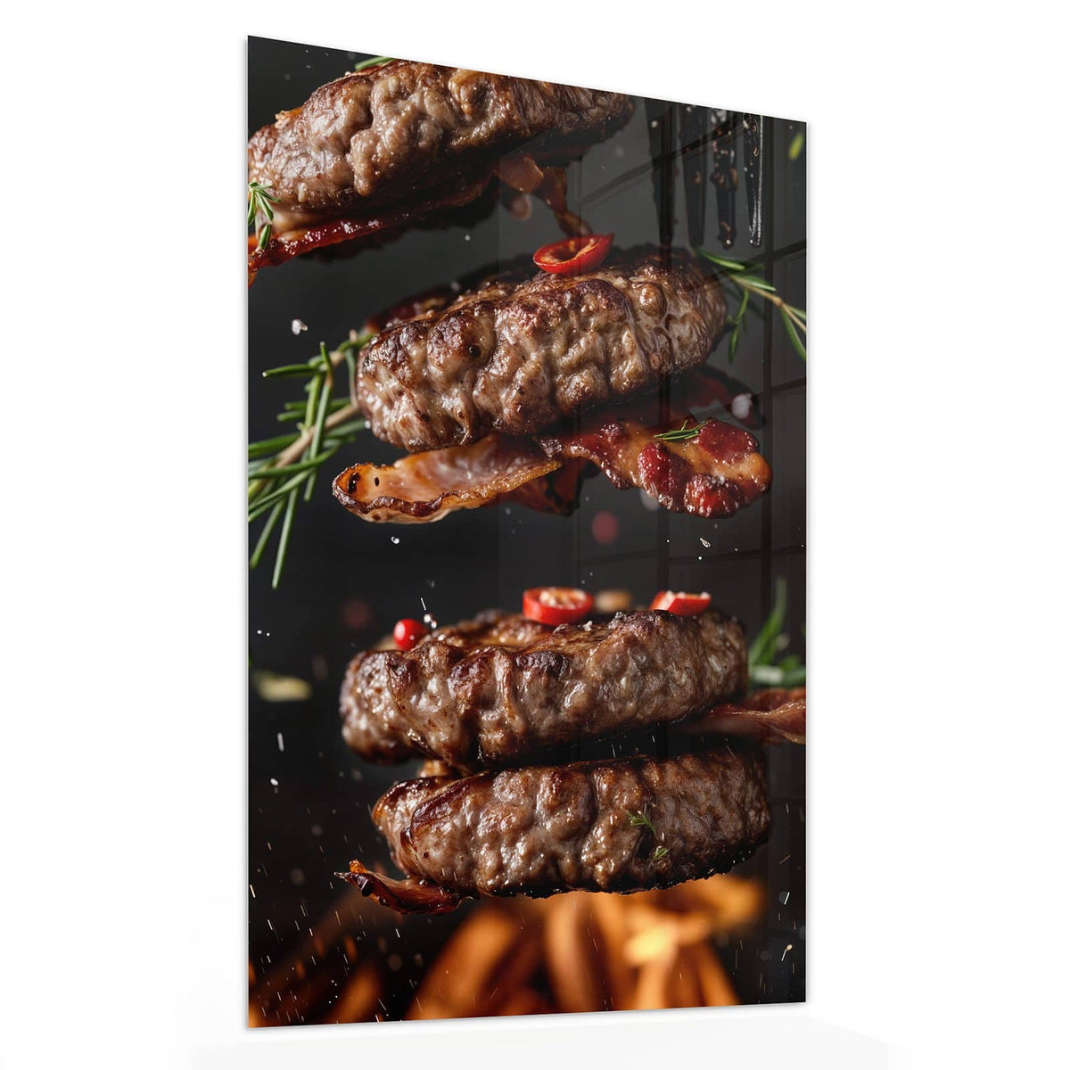 11 Größen – von 30 × 60 bis 60 × 150 cm – Wandbild - Burger Patties - Hochformat
