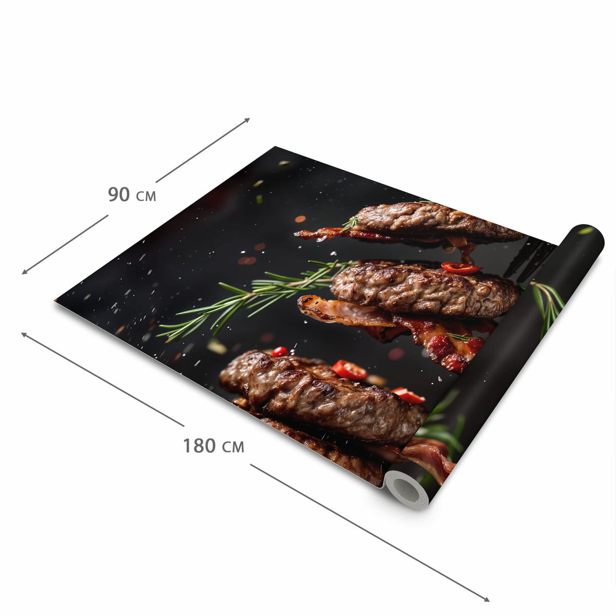 Flacher Küchenläufer mit Motiv Burger mit Bacon in der Grösse 60x240 cm