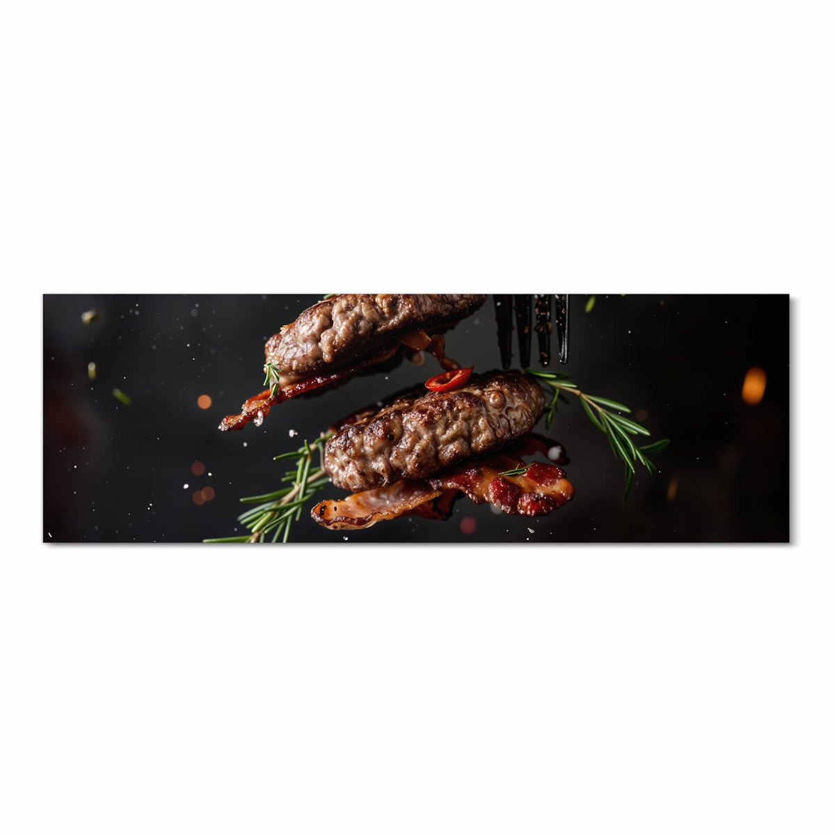 Küchenteppich mit Motiv Burger mit Bacon in Frontansicht für sichere Aufbewahrung
