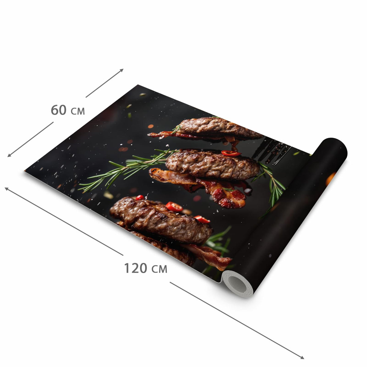 Küchenteppich mit Motiv Burger mit Bacon in der Grösse 60x240 cm für sicheres Aufbewahren