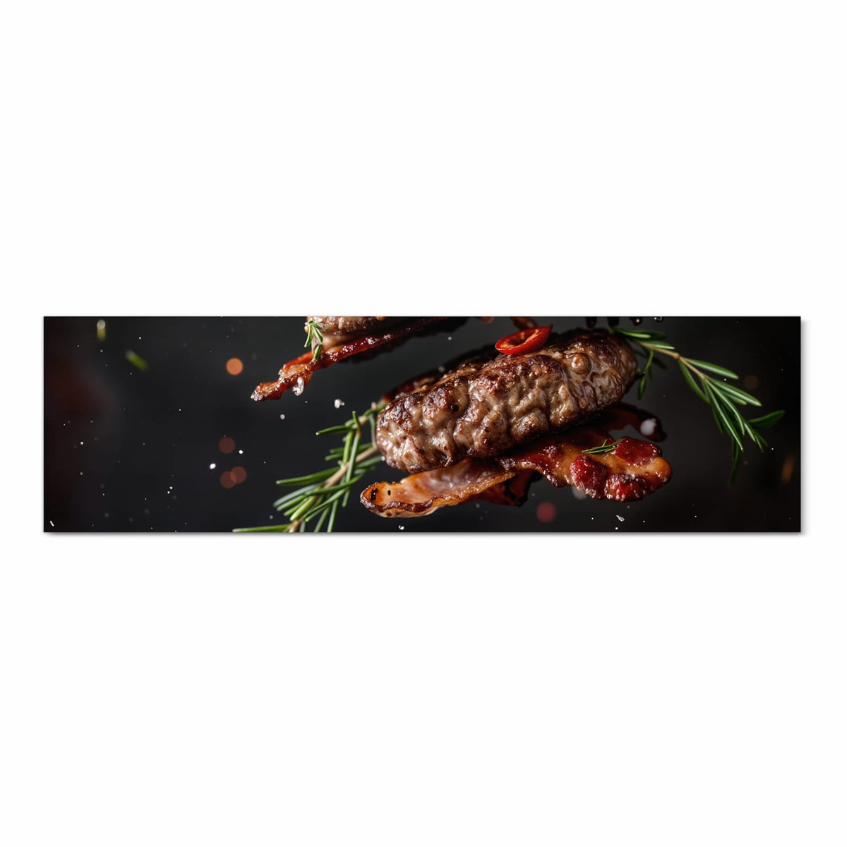 Wasserabweisender rutschfester Küchenteppich mit Motiv Burger mit Bacon in Frontansicht