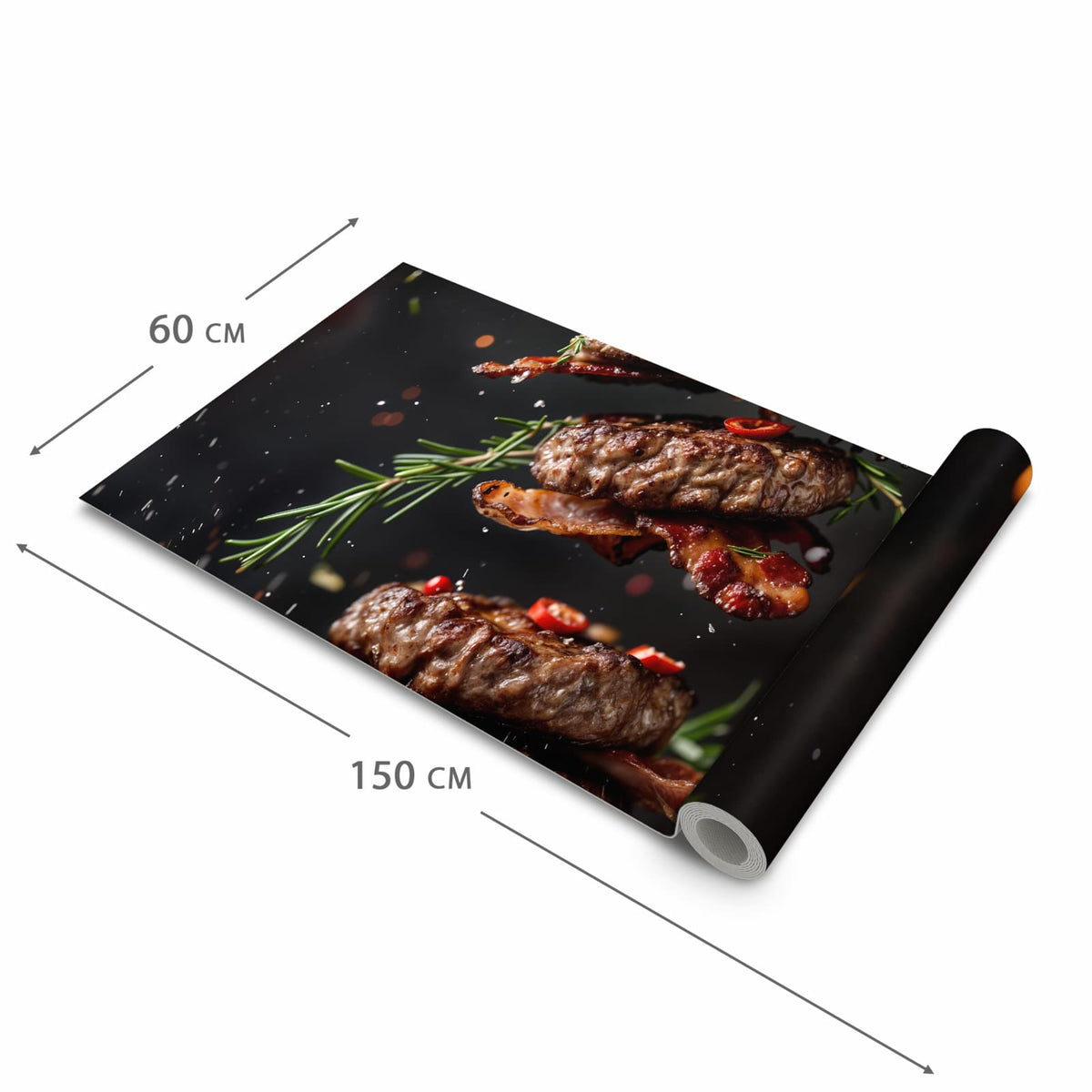 Zeitsparender waschbarer Küchenteppich mit Motiv Burger mit Bacon in der Grösse 60x240 cm
