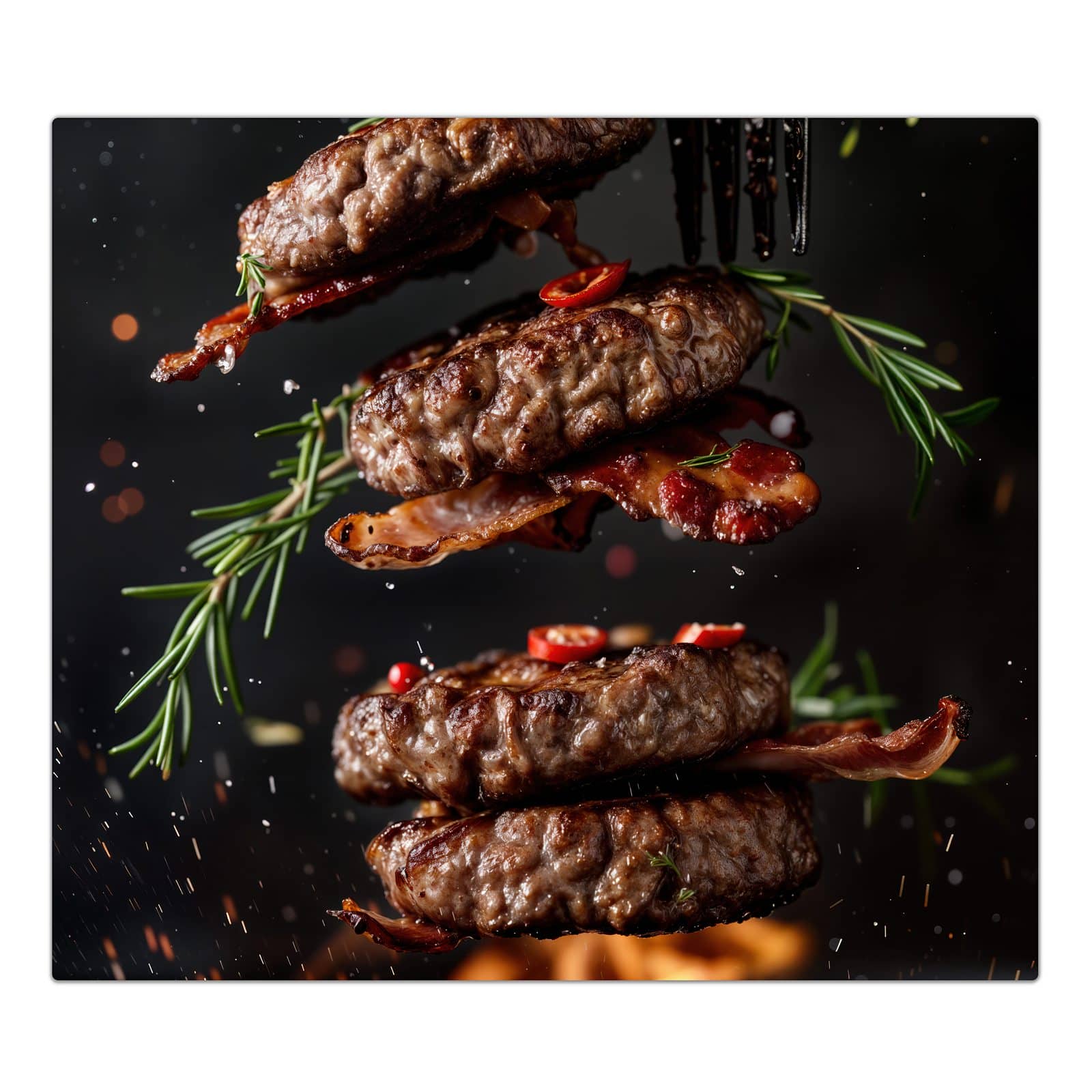 1-teilige Ceranfeldabdeckung mit Burger mit Bacon-Motiv in der Frontansicht #grösse_1-Teilig (60x52cm)