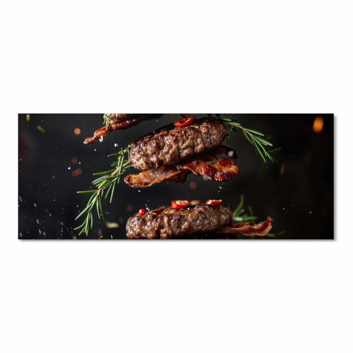 Formstabiler waschbarer Küchenteppich mit Motiv Burger mit Bacon in Frontansicht