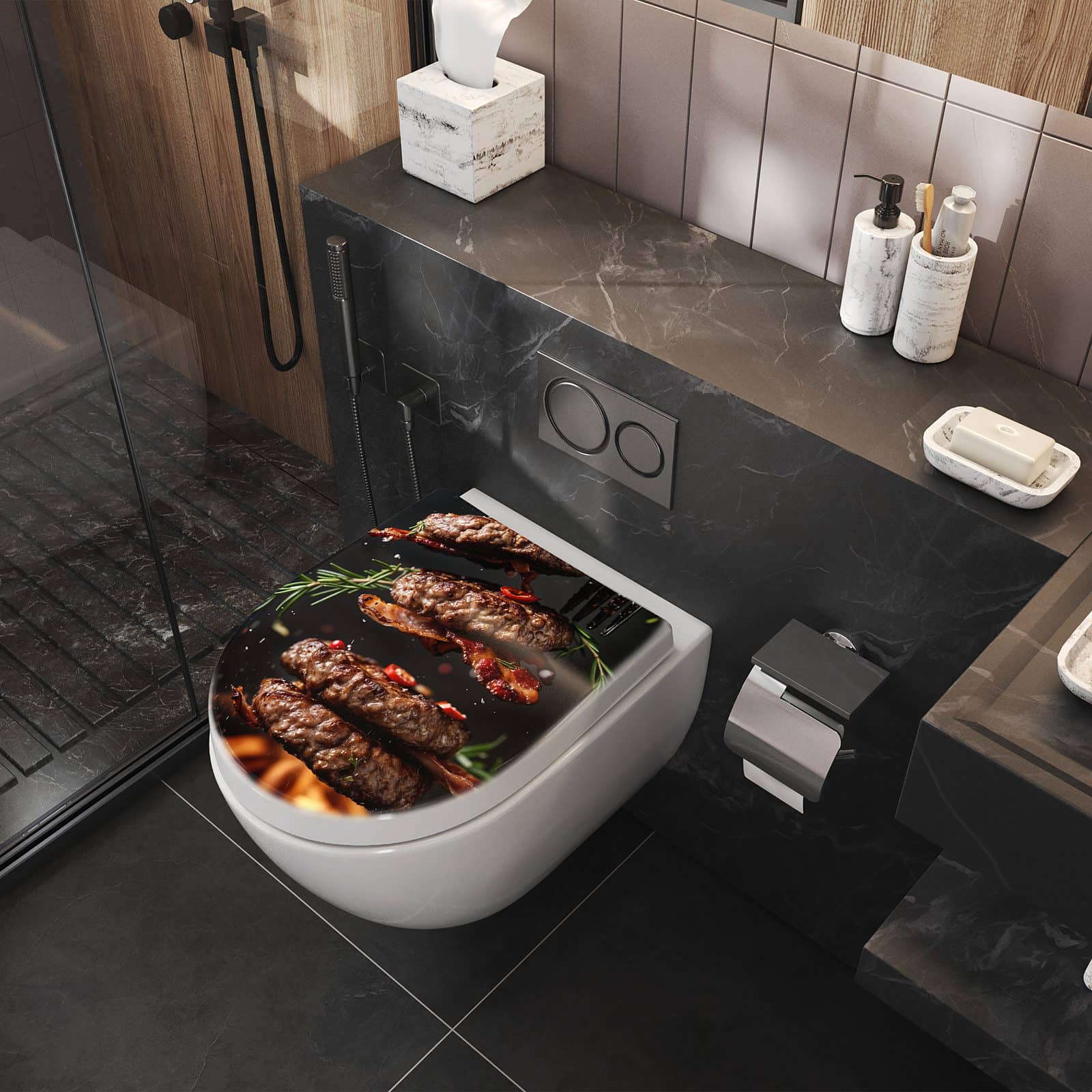 WC-Sitz mit Absenkautomatik Burger mit Bacon