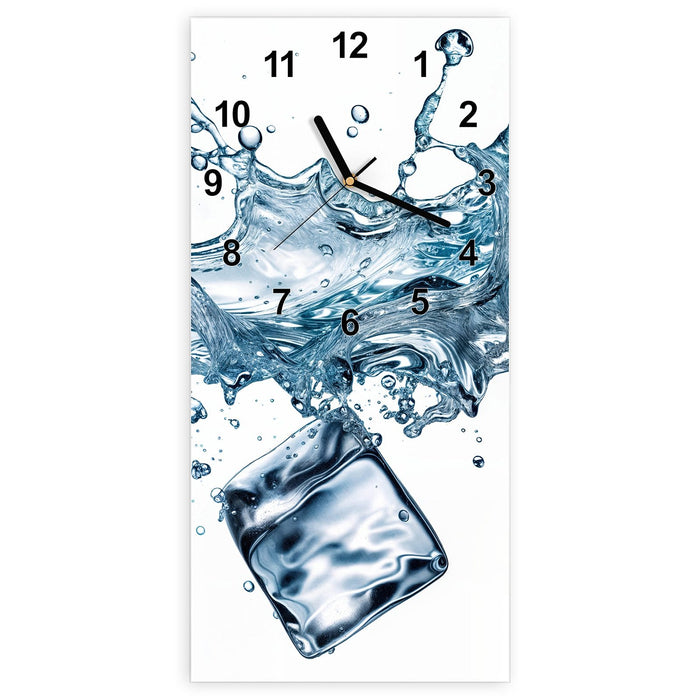 Wanduhr Wasserspritzer aus Glas – Hochformat 30 × 60 cm mit Ziffernblatt Modern