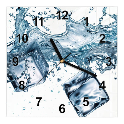 Wanduhr Quadratisch mit dem Motiv Eiswürfel im Wasser