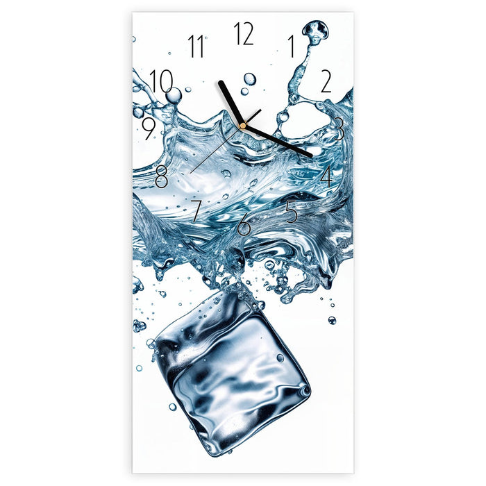 Wanduhr Wasserspritzer aus Glas – Hochformat 30 × 60 cm mit Ziffernblatt Elegant