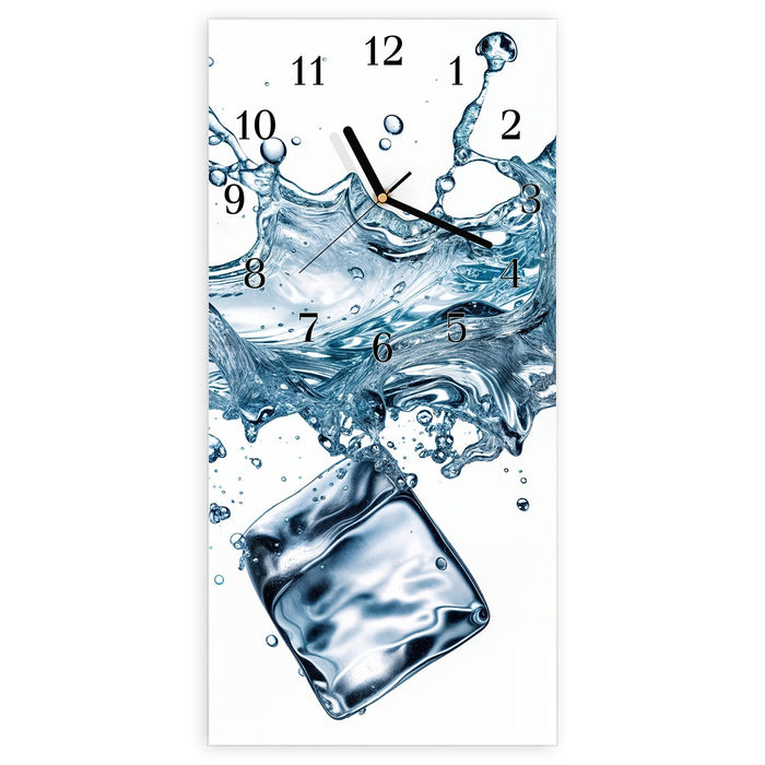 Wanduhr Wasserspritzer aus Glas – Hochformat 30 × 60 cm mit Ziffernblatt Klassisch