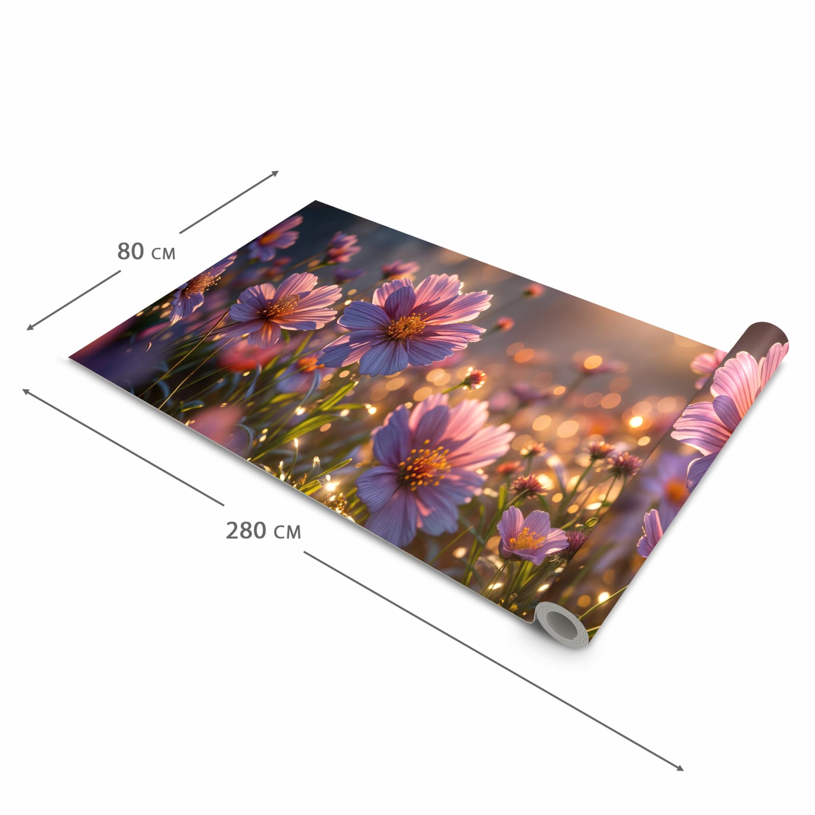 Flacher waschbarer Küchenteppich mit Motiv Blumenwiesebei Sonnenaufgang in der Grösse 60x180 cm