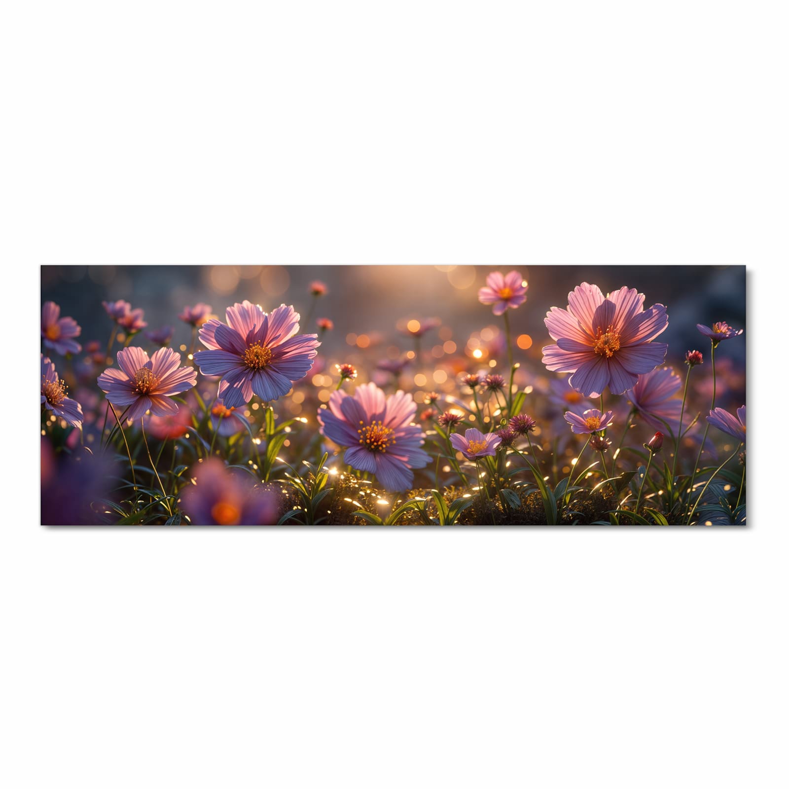 Rutschhemmender waschbarer Küchenläufer mit Motiv Blumenwiesebei Sonnenaufgang in Frontansicht