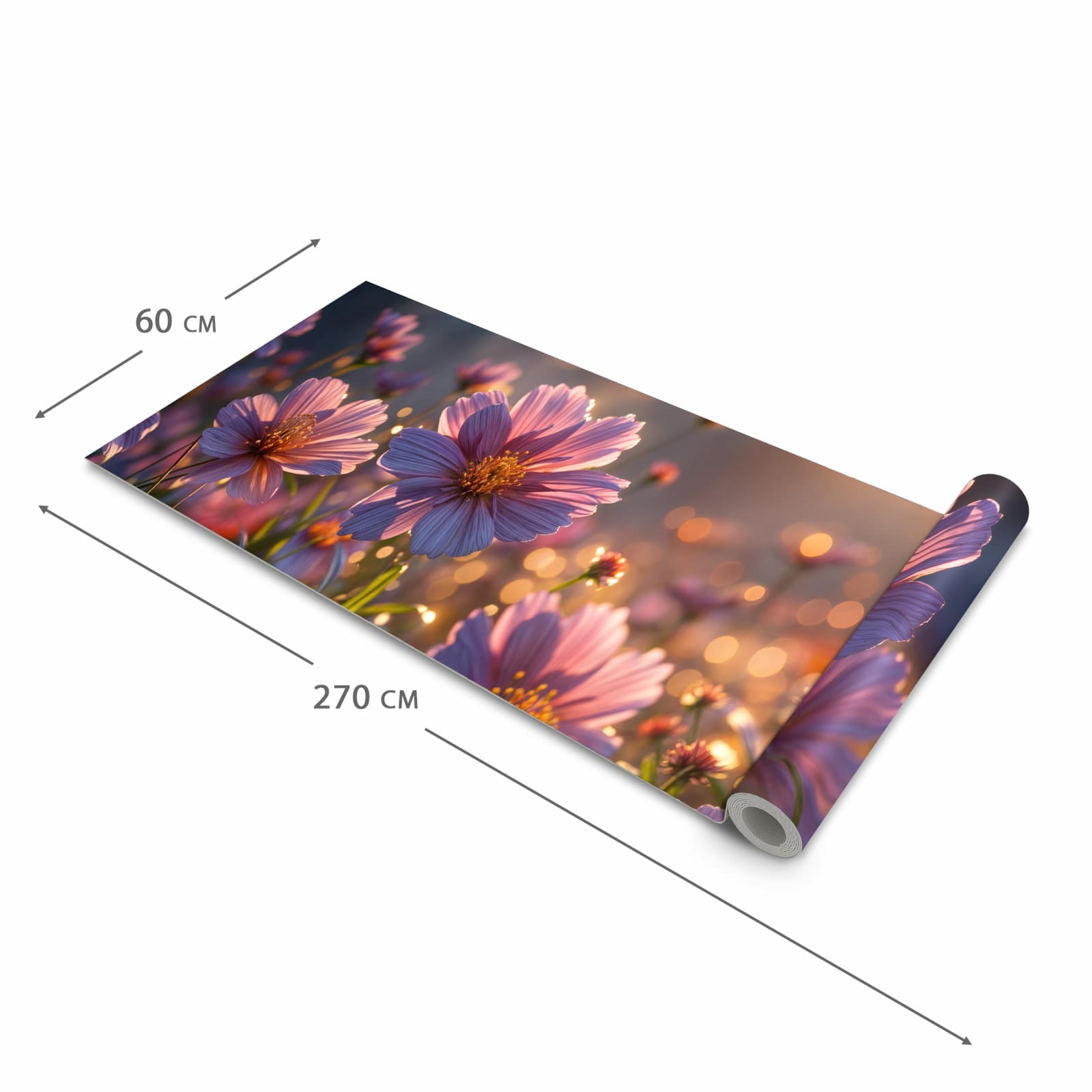 Wasserabweisender Läufer für die Küche mit Motiv Blumenwiesebei Sonnenaufgang in der Grösse 60x180 cm