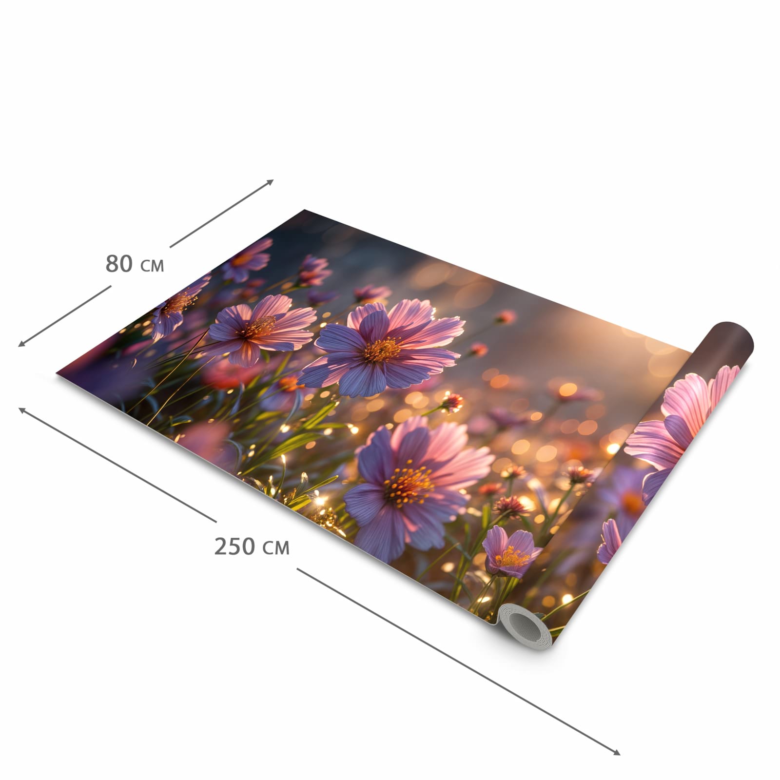 Langlebiger Küchenvorleger mit Motiv Blumenwiesebei Sonnenaufgang in der Grösse 60x180 cm