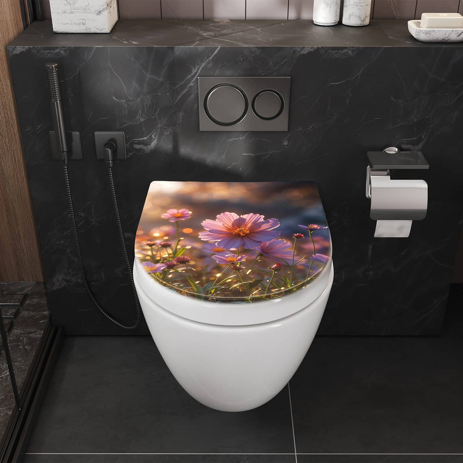 WC-Sitz mit Absenkautomatik Blumenwiesebei Sonnenaufgang