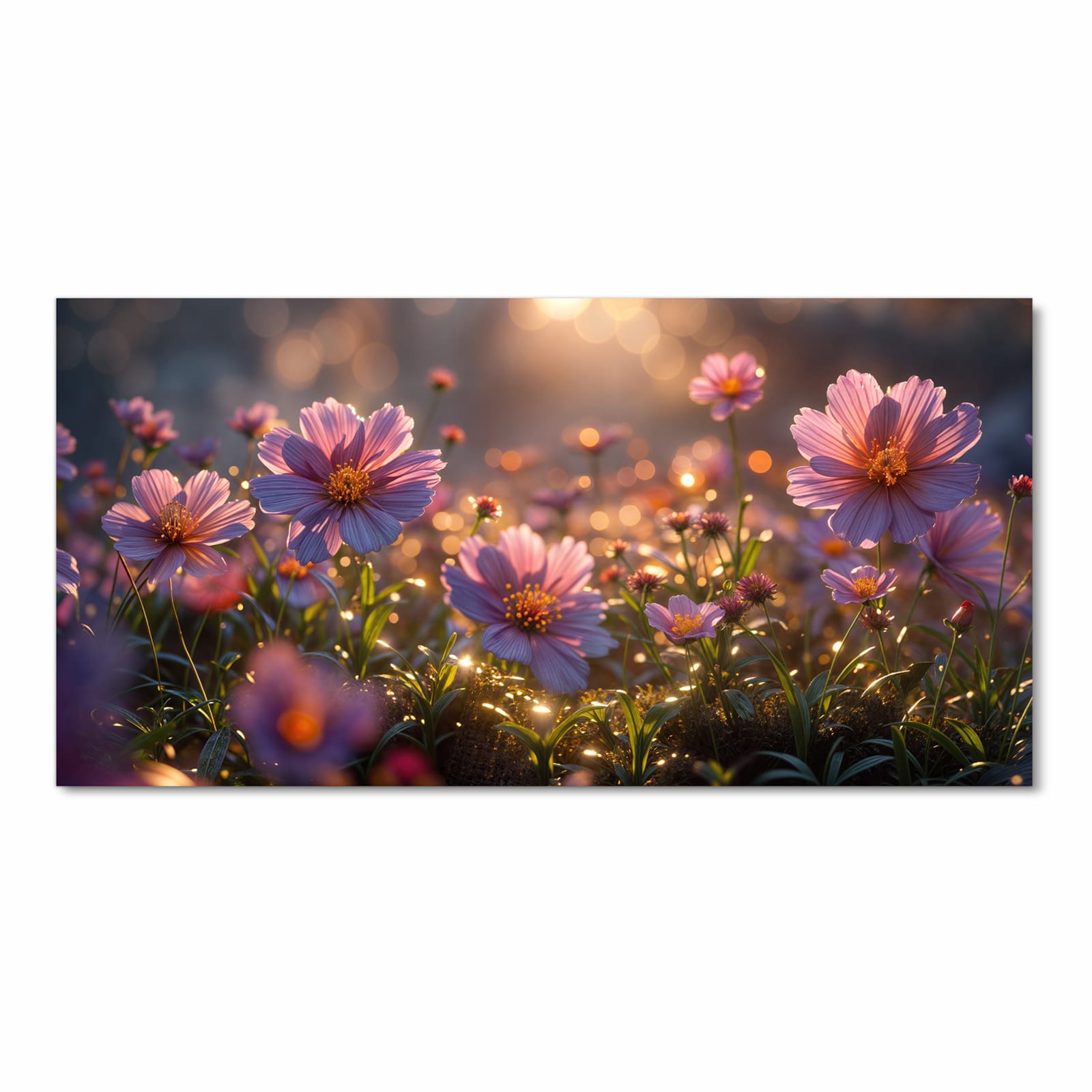 UV-beständiger Läufer für die Küche mit Motiv Blumenwiesebei Sonnenaufgang in Frontansicht