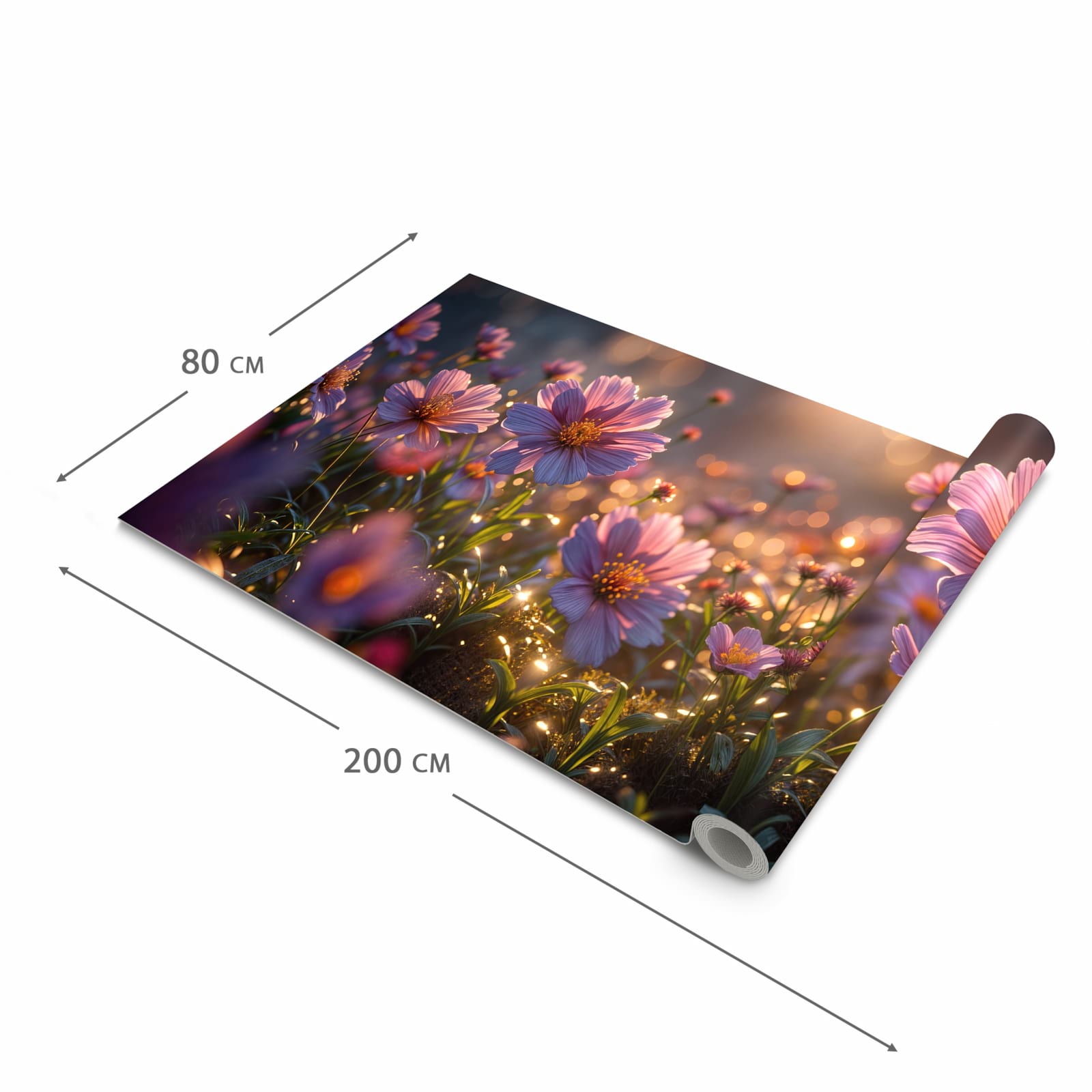 Geruchsneutraler Küchenteppich mit Motiv Blumenwiesebei Sonnenaufgang in der Grösse 60x180 cm