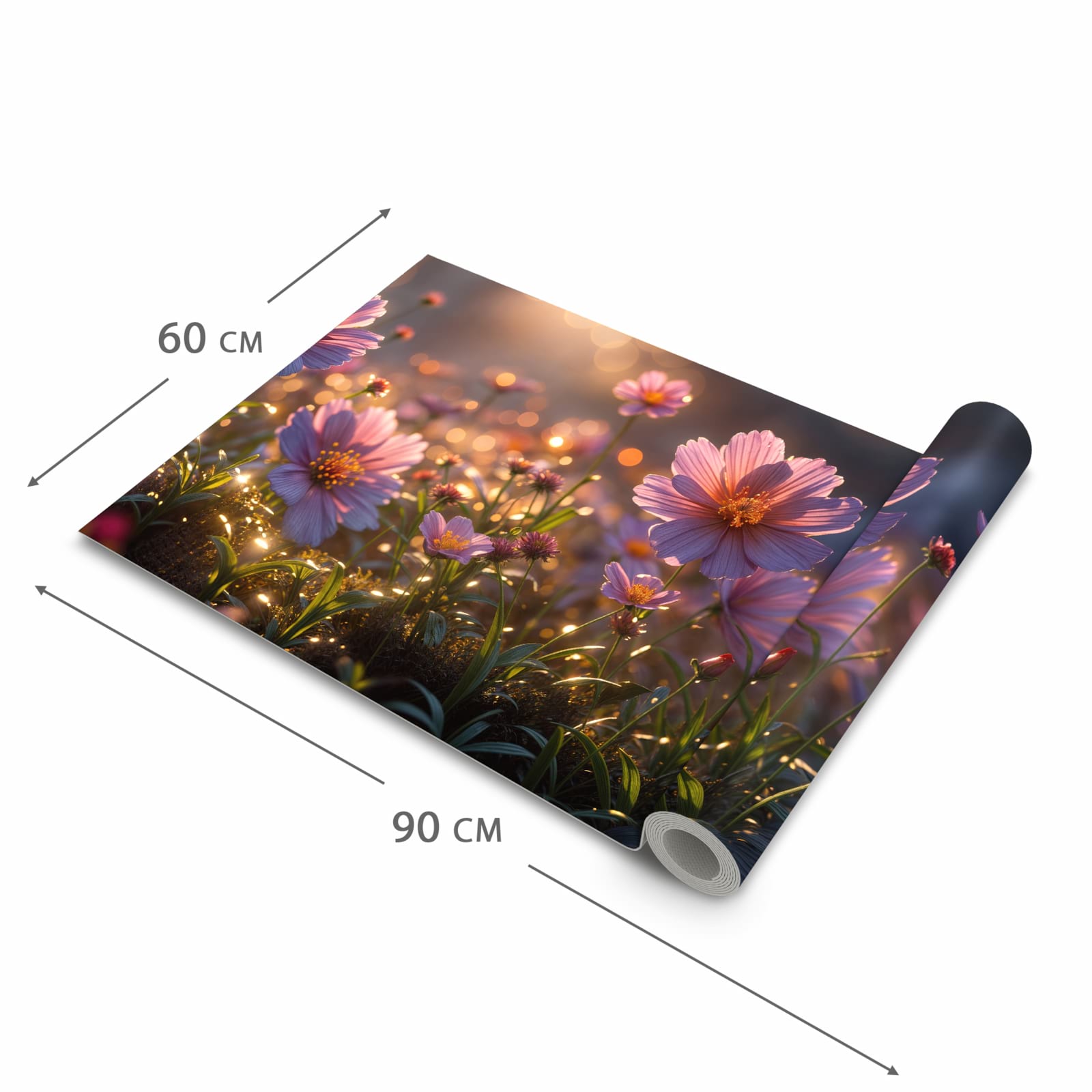 Schmutzabweisender Küchenteppich mit Motiv Blumenwiesebei Sonnenaufgang in der Grösse 60x180 cm