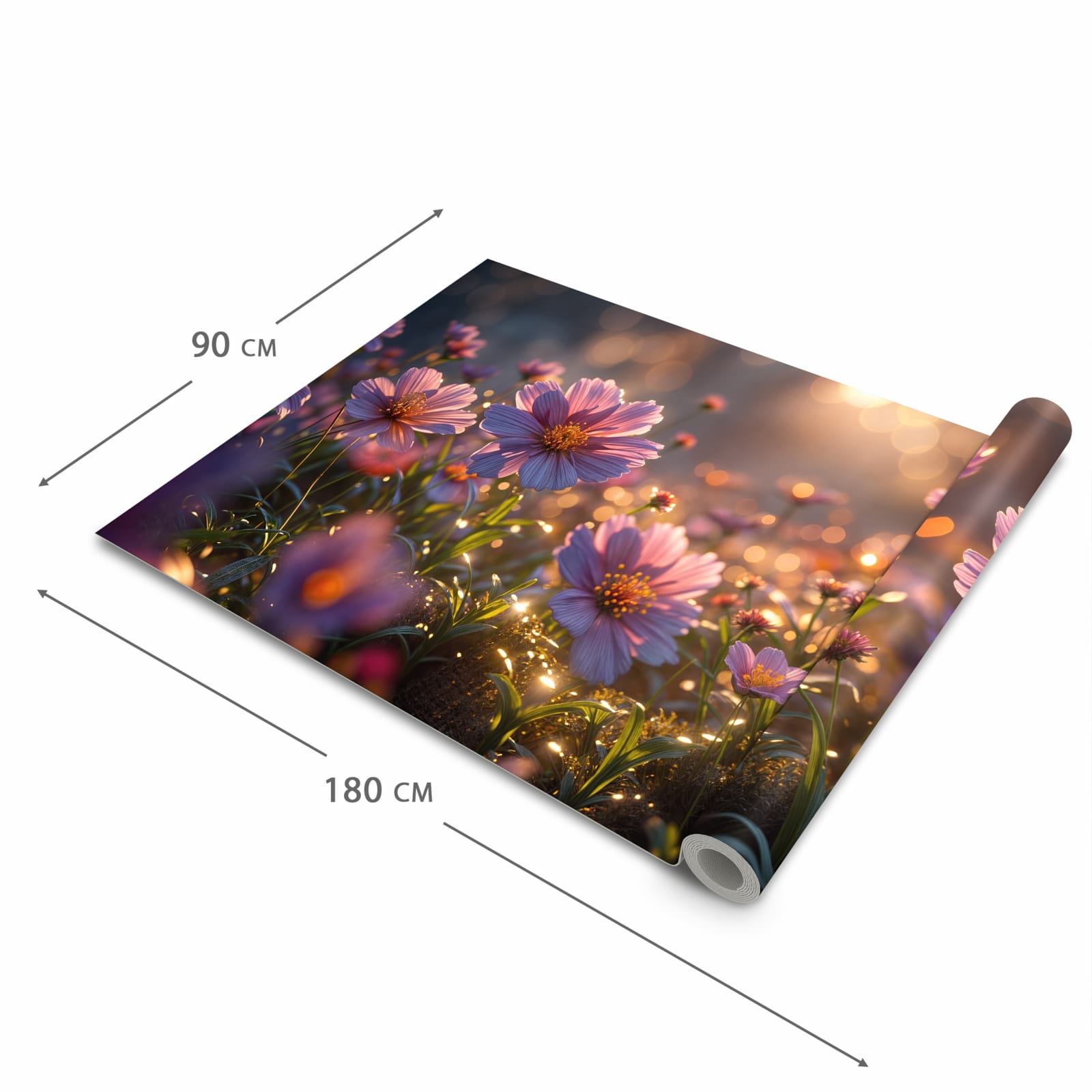 Komfortabler Küchenteppich mit Motiv Blumenwiesebei Sonnenaufgang in der Grösse 60x180 cm für die Küche